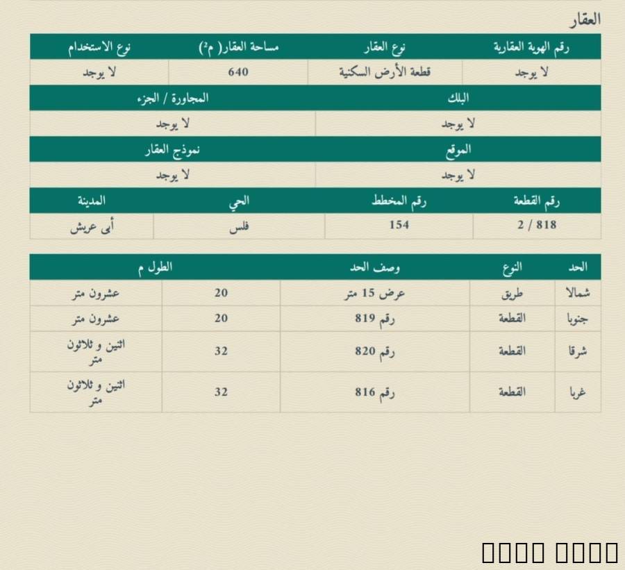 ارض في ابو عريش  للبيع في