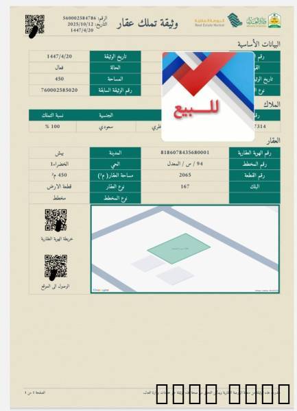 ارض في مخطط المنار بيش